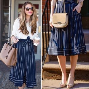 Banana Republic Navy and White Striped Midi Skirt